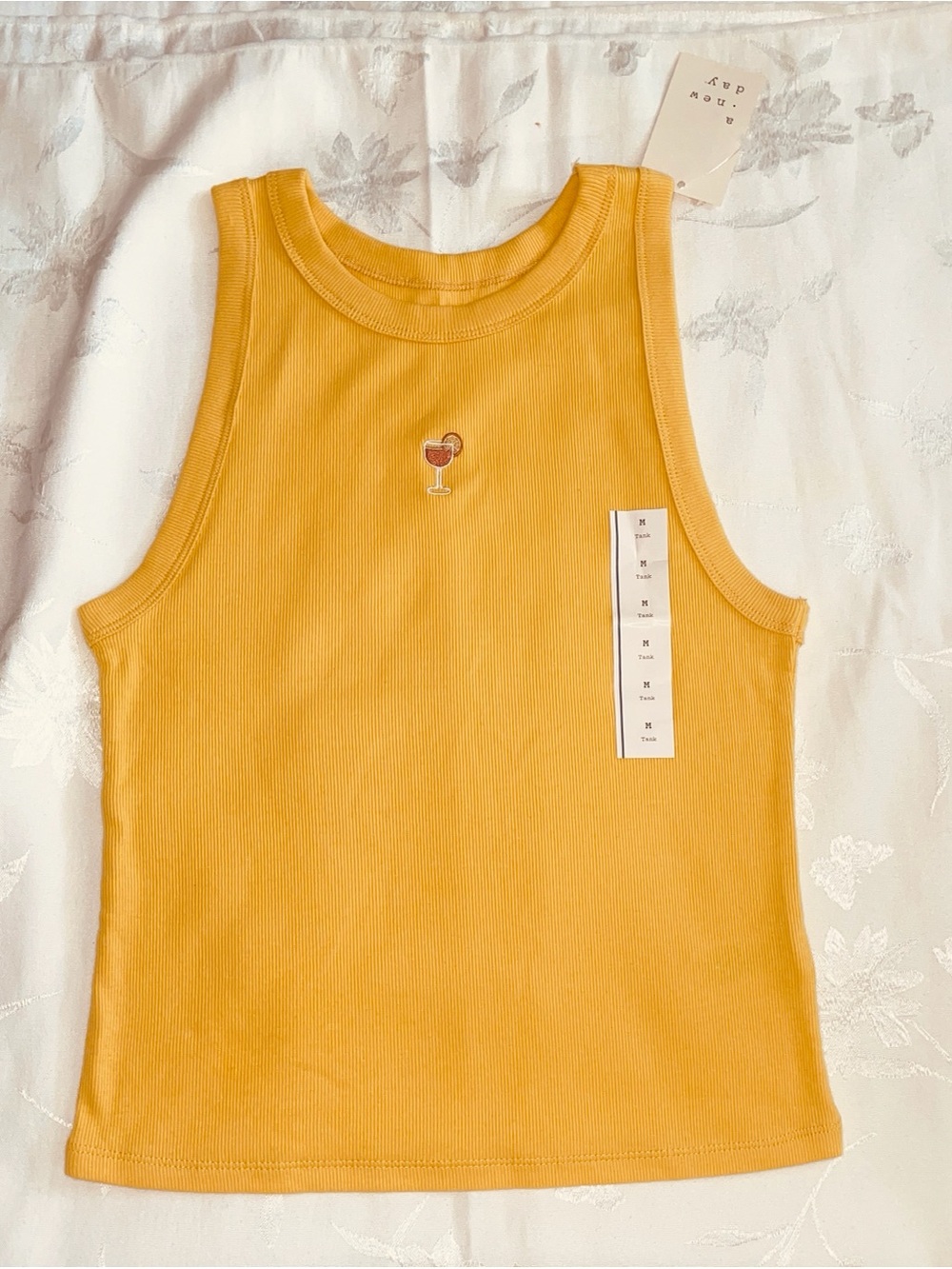 A New Day Women’s Tank Top Size M High Neck Yellow Mustard Ribbed Cocktail